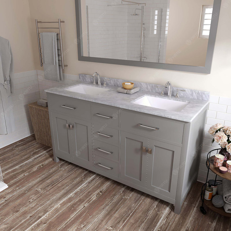 Latitude Run?? Aelish 60" Double Bath Vanity In Gray With White Marble ...